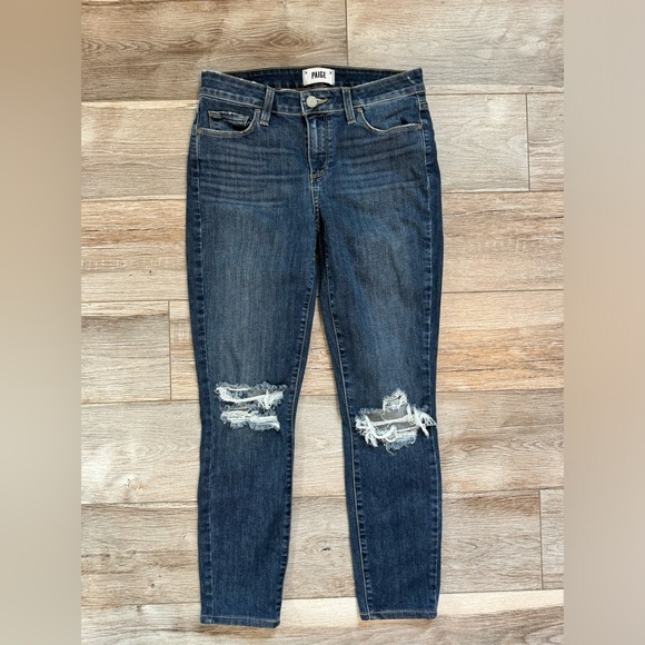 PAIGE~ Women’s Verdugo Crop Mavis Destructed Cropped Distressed Jeans Size 28 - Picture 4 of 11